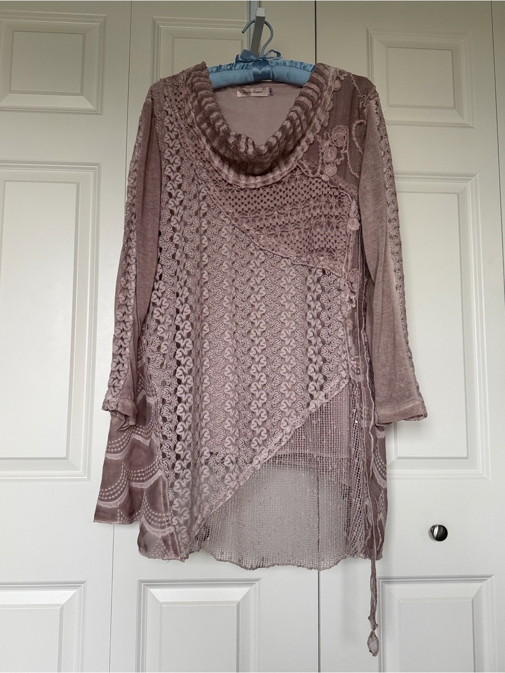 Simply Couture Mauve Mixed-Knit Cowl Neck Tunic with Fringe